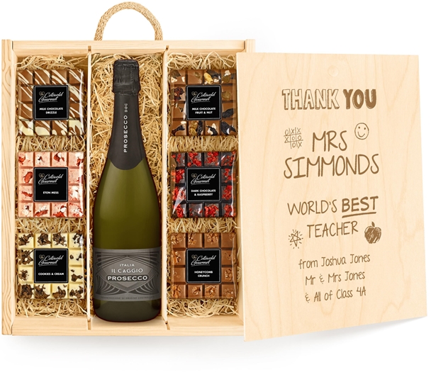 Gifts For Teachers Large Personalised Chocolate Tasting Experience With Prosecco